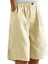 abordables Bermudas-Mujer Pantalón corto pantalones Casual Longitud de la rodilla Cintura Media Plano Bolsillo Cintura elástica Confortable Al Aire Libre Ropa Cotidiana Noche Azul pavo real Albaricoque Marrón Claro