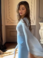 preiswerte BLAU-A-Linie Partykleider Elegant Kleid Formell Hochzeit Bodenlang Langarm Rundhalsausschnitt Satin mit Stickerei 2025