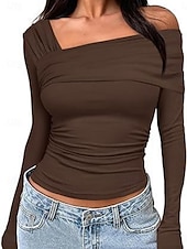 preiswerte Damen Einfache Oberteile-Damen Bluse Einfach Modern Y2K Langarm V Ausschnitt Normale Oberteile Täglich Ferien Gerafft Schwarz Weiß Rosa Kamel Braun Sommer