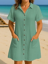 cheap Plain Dress-Women's Mini Dress Shirt Dress Winter Dress Casual Vacation Regular Fit Plain Short Sleeve V Neck Blue Black White Yellow Summer