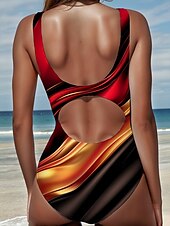 economico Costumi interi-Costumi da bagno da donna interi monokini a vita alta senza schienale controllo della pancia vita alta snellente vintage grafica geometrica scollatura a U senza maniche
