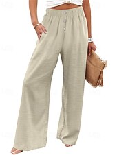 economico Pantaloni in lino e cotone semplici-Per donna Pantaloni in cotone e lino Pantaloni Palazzo Moda Streetwear Comfort Lunghezza intera Misura del girovita medio Semplice Tasca Elastico in vita Comodo All&#039;aperto Confortevole Streetwear