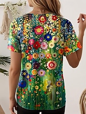 economico T-shirt floreale-Per donna Maglietta Floreale Grafico Piante Vintage Tropicale Hawaiano Manica Corta Scollo a V Top Regolari Quotidiano Stampato Rosa Blu Reale Blu Verde Estate Primavera