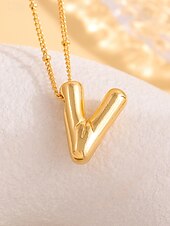 abordables Collier pour femme-Collier pendentif lettre bulle plaqué or – bijou personnalisé avec initiales de 26 lettres de l&#039;alphabet pour femmes et filles – style minimaliste tendance pour anniversaire, remise de diplôme ou usage quotidien