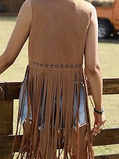 cheap Boho Tops-Women&#039;s Blouse Plain Modern Boho Sleeveless Crew Neck Long Tops Daily Holiday Fringe Black Brown Summer