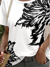 tanie T-shirt boho-Damskie Podkoszulek Kwiaty Graficzny Geometryczny Elegancki Nowoczesny Codzienny Krótki rękaw Okrągły dekolt Zwykłe topy Codzienny Weekend Nadruk Czarny Lato Wiosna