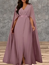 voordelige Bruiloftsgastjurken-A-Lijn Bruiloft Gast Jurken Elegante Jurk Bruiloft Gast Verloving Vloerlengte Mouwloos V Hals Herfst Bruiloft Gast Chiffon met Splits