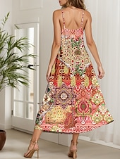voordelige Boho Jurken-Dames Maxi-jurk Zonnejurk A lijn jurk Slipdress Vakantie Casual Boho Strand Normale pasvorm Grafisch Wijnoogst Boho Paisley Damast Mouwloos V-hals blauw Paars Oranje Groen Zomer Lente