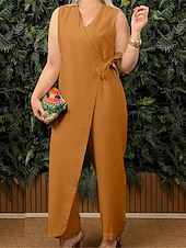abordables combinaison de vacances-Femmes Normal Combinaison Streetwear Couleur Unie Sans manches Col en V À lacets Rue Quotidien Coupe régulière Noir Blanche Jaune Été