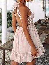 ieftine Rochii Boho-Pentru femei Rochie Mini Rochie de vară Rochie Slip Rochie Boho Rochie occidentală Modă Clasic Modern În aer liber Vacanță Concediu Fit regulat Simplu Fără manșon Bretele Spagheti Negru Alb Roz