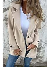 billige Blazere og dresser-Dame Bluse عادي Fritid Langermet Skjortekrage Vanlige topper Daglig Ut på byen Knapper Lomme Svart Kakifarget Aprikos Sommer