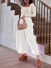 abordables pierna ancha y cintura alta-Pantalones baggy de chinos de pierna ancha para mujer Básicos Casual Largos Cintura alta Sencillos Con bolsillo Cinturilla elástica Cómodos Suaves Confortables Micro-elástico Exterior Calle Diaria