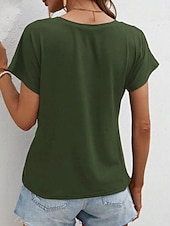 abordables T-shirt uni-T-shirt femme de couleur unie Uni Mode Classique Décontracté Manches courtes Col rond Hauts réguliers Quotidien Week-end Asymétrique Noir Blanc Vert armée Bleu marine Été