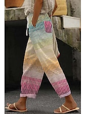 economico Pantaloni in cotone e lino con grafica-Per donna Pantaloni in cotone e lino Pantaloni Eleganti Casual Lunghezza intera Naturale Floreale Tasca Stampa Design con Coulisse Elastica Comodo Confortevole Streetwear Uscire Nero grigio Magenta