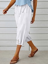 cheap Plain Cotton Linen Pant-Women&#039;s Capri Pants Solid Color Chinos Fashion Ethnic Style Basic Calf-Length High Waist Plain Pocket Drawstring Comfort Outdoor Micro-elastic Vacation Street Daily Black White Khaki Light Blue