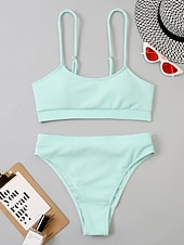abordables Ensemble de bikinis-Femmes Maillots de Bain Bikini 2 pièces Maillot de bain Dos nu Tropical Tenues de plage Uni Col en U Sans manches Maillots de bain