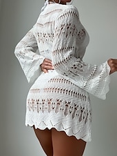 preiswerte Strandkleider-Damen Badeanzüge Cover-Up Badekleid Badeanzug Cut-Out Urlaub Strandmode Einfarbig Rundhals Langarm Badeanzüge