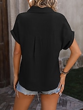 economico Top Semplici da Donna-Camicia da donna a bottone giù blusa a tinta unita elegante casual da spiaggia con maniche corte colletto top regolari quotidiani bottoni tasca nera bianca gialla blu estate primavera