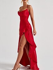 billiga Balklänningar-Havfrue  trumpet Quinceanera klänningar Elegant klänning bröllop bröllopsgäst golvlång utan ärm spaghetti axelrem polyester rygglös med spricka
