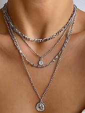 cheap Women&#039;s Necklace-Gold and Silver Multi-Layered Pendant Necklace with Sun and Coin Charms, Trendy Bohemian Jewelry for Women, Perfect for Casual Wear and Summer Outings