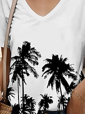 abordables Thé hawaïen-Femmes T-shirt Graphique Plantes ancien Élégant Classique Manche Courte Col en V Hauts Réguliers Quotidien Sortir Week-end Imprimé Noir Blanche Été Printemps