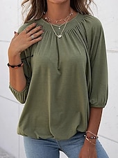abordables Hauts Unis pour Femmes-Femmes T-shirt Uni Mode Moderne Manche 3/4 Col ras du cou Hauts Réguliers Quotidien Noir Blanche Rose Claire Vin Vert Véronèse Été