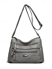 preiswerte Umhängetaschen-braune Umhängetasche aus Kunstleder für Damen mit mehreren Reißverschlusstaschen – lässige, leichte Kuriertasche für den täglichen Gebrauch, Reisen und Ausflüge in die Stadt