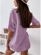 abordables Camisas-Mujer Camisa Color sólido Plano Bohemia Diario Elegante Manga 3/4 Cuello Alto Tops regulares Diario Festivos Noche Botones Negro Rosa Azul Piscina Morado Verde Trébol Verano Primavera
