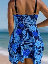 billiga Badessor-Dam Badkläder Bikini 2 st Baddräkt Lappverk Tropisk Standkläder Blomma Halterneck Ärmlös Baddräkter
