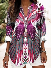 billiga Kvinnors Boho-toppar-Kvinnors Boho Blus Grafik Geometrisk Elegant Daglig Lång Ärmar V-Hals Regular Toppar Dagligt Tryck Svart Gul Röd Blå Guld Sommar Vår