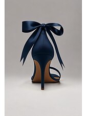 preiswerte Cocktail-Marineblaue Satin-High-Heel-Sandalen für Damen – Perlen-Stiletto-Absätze mit Knöchelriemen und Schleife für Hochzeiten, elegante Cocktailpartys und besondere Anlässe