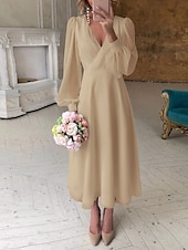 cheap Little White Dresses-Beach Wedding Reception Little White Dress Bridal Shower Dresses Wedding Dresses A-Line V Neck Long Sleeve Ankle Length Chiffon Bridal Gowns With Solid Color 2025