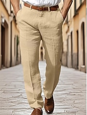 cheap Business-Men&#039;s Dress Pants Cotton Linen Shorts Buttons Pocket Plain Comfort Breathable Vacation Daily Boho Black White