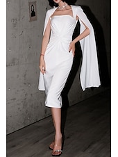 levne Koktejlové šaty-Kapsové šaty sheath/sloupce koktejlové šaty elegantní šaty semi-formální svatba čajová délka bez rukávů čtvercový výstřih elastické crepe s twistem