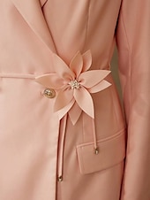 cheap Mom&#039;s Pant Suits-Blue Pantsuit Mother of the Bride Blazer Set Casual Simple Relaxed Fit Minimalist V Neck Floor Length Long Sleeve Wrap Included with Flower 2025