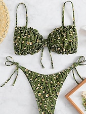 olcso Bikiniszettek-Női Fürdőruha Bikini 2 darab Fürdőruha Nyitott hátú Tropikus Strandruházat Leopárd U-alakú Ujjatlan Fürdőruhák