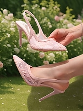 ieftine Tocuri kitten-tocuri stiletto din dantelă albă pentru femei – pantofi de mireasă romantici din plasă pentru nunți în grădină și ocazii de întâlnire