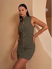 abordables Vestidos de golf-Mujer vestido de golf Verde Ejército Azul Marino Oscuro Sin Mangas Vestidos Ropa de golf para damas Ropa Trajes Ropa Ropa