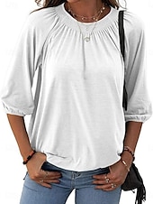 abordables Hauts Unis pour Femmes-Femmes T-shirt Uni Mode Moderne Manche 3/4 Col ras du cou Hauts Réguliers Quotidien Noir Blanche Rose Claire Vin Vert Véronèse Été