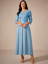 levne Dámské černé šaty-Dámské Maxi šaty Áčkové šaty Elegantní Formální Formální Svatební host Běžný Bez vzoru 3/4 délka rukávu Tričkový Světle modrá Léto Jaro Podzim