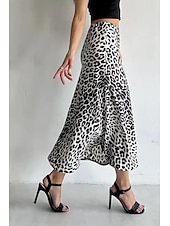 ieftine Fuste grafice-Pentru femei Fustă Casual Maxi Talie Medie Fuste Leopard Imprimeu Micro-elastic Vacanță Stradă Alb Maro Bej Vară Mătase ca satinul