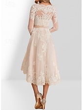 economico Abiti da sposa-Abiti Piccole Spose Bianchi Abiti da Matrimonio A-Line Collo a V Manica 3/4 Asimmetrico Satin Abiti Sposa con Sash  Nastro Pieghe