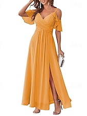 preiswerte abendkleider-Damen Langes Kleid Maxikleid Abschlussballkleid Partykleid Cocktailkleid Mode Party Besonderer Anlass Date Normale Passform Einfach Kurzarm V Ausschnitt Gelb Hellgrün Blau Grün Sommer