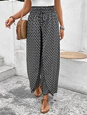 billiga breda ben och hög midja-Kvinnors vida chinos baggy byxor semester mode full längd hög midja blommig elastisk midja tryck komfort utomhus mikro-elastisk semester gata avslappnad svart vit rosa khaki sommar vår