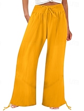 baratos Calça de linho de algodão simples-Mulheres Shorts de algodão e linho Calças inspiradas em linho Calças de linho de algodão Moda Comprimento total Natural Tecido Bolsos Design de cordão elástico Confortável Exterior Ao ar livre Rua