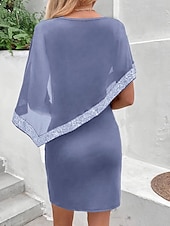 abordables Longueur du thé-Robe Mère de la Mariée Sirène  Trompette Élégante Vintage Simple Col Rond Longueur Thé Chiffon Manches Courtes avec Sequins Robe Midi 2025