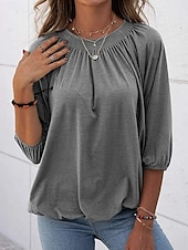 abordables Hauts Unis pour Femmes-Femmes T-shirt Uni Mode Moderne Manche 3/4 Col ras du cou Hauts Réguliers Quotidien Noir Blanche Rose Claire Vin Vert Véronèse Été