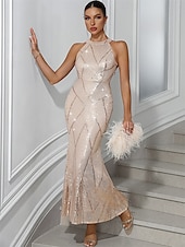 abordables Robes de bal de promo-Robe sirène  trompette quinceanera élégante robe de mariage invitée au mariage longueur maxi sans manches col halter en sequins
