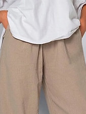 abordables Pantalon en coton et lin-Pantalons Femme en Coton Lin Pantalons Amples Similaire au Lin Chinos Mode Basique Longueur Complète Taille Moyenne Poche Unie à Cordon Confortable Extérieur Micro-élastique Vacances Street Quotidien