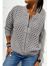 preiswerte Jacken-Damen Bluse Einfach Basic Modern Langarm Rundhalsausschnitt Normale Oberteile Täglich Ferien Ausgehen Reißverschluss Schwarz Weiß Rosa Wein Armeegrün Sommer